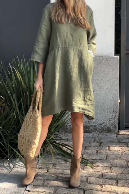 💕Buy 2 get free shipping💕Casual solid color cotton and linen dress