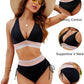 V-Neck Patchwork Bikini 2-Piece Set