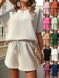 🔥Summer Hot Sale 49% OFF🔥Waffle-Knit Half Sleeve Top and Shorts Set