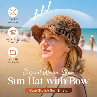 👒New arrival 40% OFF!🏖️Elegant Woven Straw Sun Hat with Bow