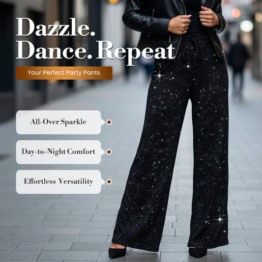 💖LAST WEEK SALE 50% OFF🥰Women's Sequin Sparkle Wide Leg Pants with Elastic Waistband