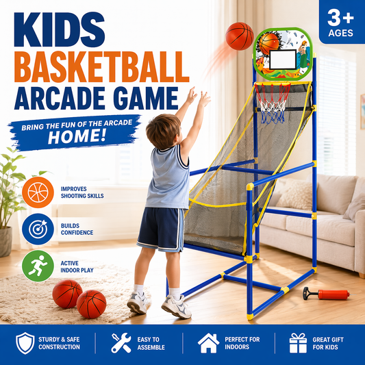 🥳2026 HOT SALE🥳💞50K+ SOLD!🏀🎯 56% OFF! Kids‘ Indoor Basketball Arcade Game – Auto ball return, sturdy & safe. 4 balls + pump included. Quick setup, endless fun! 🧒💨