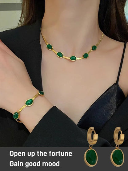 🔥Ultimate Elegance--Jade bracelet, earrings and necklace set