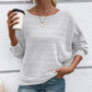 🎁Free Gift With Purchase 🎁 Solid Round-Neck Striped Top with Long Sleeves
