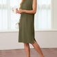 🔥Summer Sale 50% OFF💥Women Round Neck Loose Split Wrinkle-Free Midi Dress with Pockets