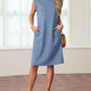 🔥Summer Sale 50% OFF💥Women Round Neck Loose Split Wrinkle-Free Midi Dress with Pockets