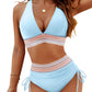 V-Neck Patchwork Bikini 2-Piece Set