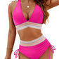 V-Neck Patchwork Bikini 2-Piece Set