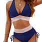 V-Neck Patchwork Bikini 2-Piece Set