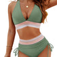 V-Neck Patchwork Bikini 2-Piece Set