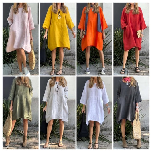 💕Buy 2 get free shipping💕Casual solid color cotton and linen dress