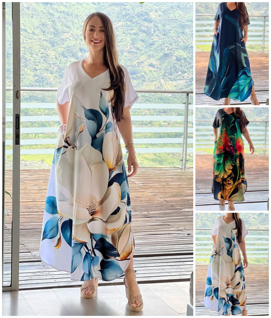 🎉Limited Time 50% OFF✨👗Women's Loose Casual V-Neck Printed Short Sleeve Dresses