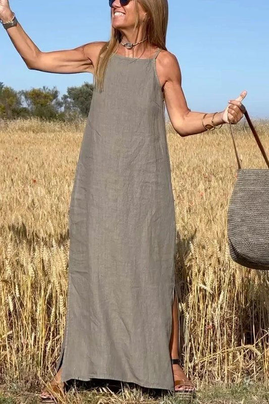 Women's Casual Solid Color Halter Sleeveless Linen Dress