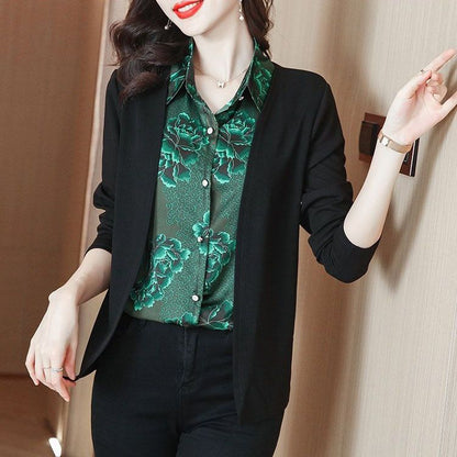 🎁Hot Sale 50% OFF⏳Printed Splicing Fake 2-piece Shirt for Women