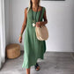 Cotton and Linen Sleeveless Casual Dress with Pocket