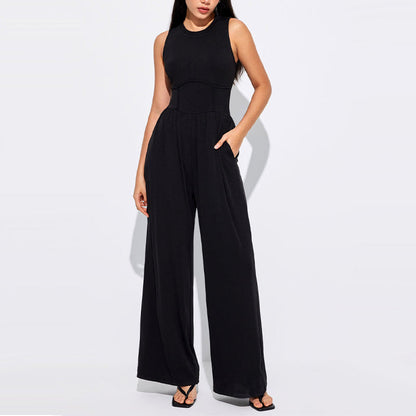 🔥Last Day Promotion 30% OFF 🔥Women’s Solid Sleeveless Wide Leg Jumpsuit