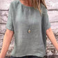 Women's Solid Color Round Neck Half-sleeved Cotton Linen Blouse