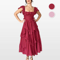 Women's Solid Color Short-sleeve Ruffled Tiered Dress