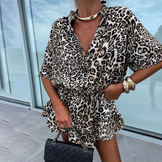 Women's Leopard Print Fashion Jumpsuit Shorts