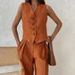 Women’s Casual Sleeveless V-neck Vest and Wide-leg Pants 2-piece Set