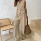 Women’s Casual Sleeveless V-neck Vest and Wide-leg Pants 2-piece Set