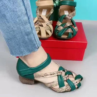 Women's Retro Woven Mid-Heel Sandals