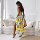 🌷Limited Time Offer 50% OFF🍋Women’s Elegant Lemon Print Spaghetti Strap Flowy Long Dress