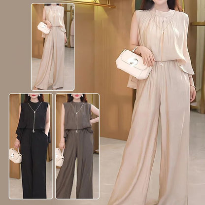 Women’s Stylish Flowy 2-piece Set Sleeveless Top and Wide-leg Pants