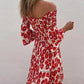 Floral Open Shoulder Flared Sleeves Long Dress