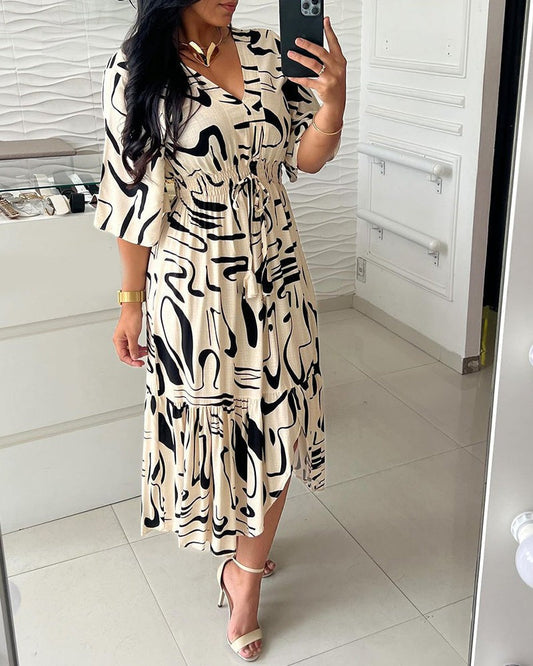 V-Neck Waist Ink Print Dress✈️Buy 2 free shipping