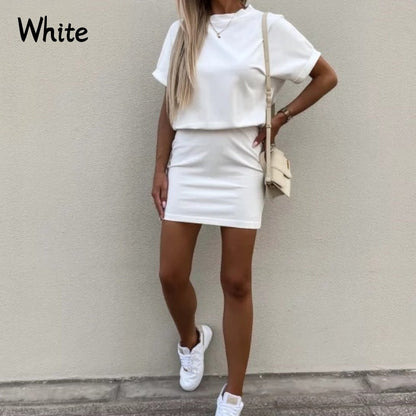 Women's Short-Sleeve Elastic Waist Bodycon Short Dress