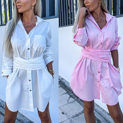 women's fashionable solid color shirt dress