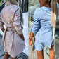 women's fashionable solid color shirt dress