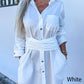 women's fashionable solid color shirt dress