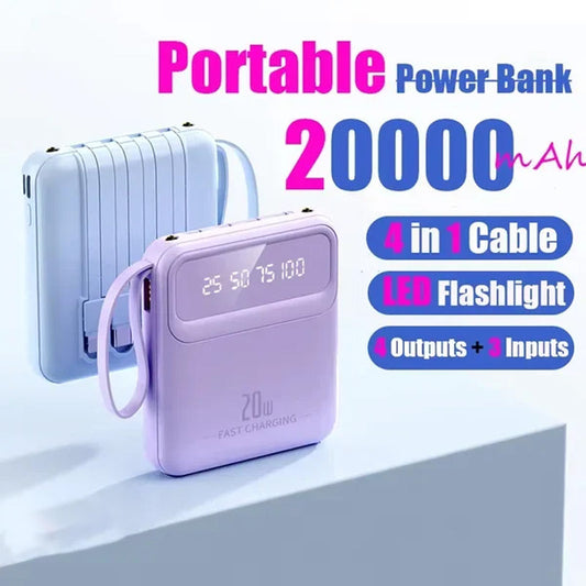 20000mAh Portable Charger with 4 Built-in Cables