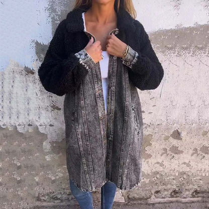 Women’s Sherpa-Lined Denim Long Shirt Jacket