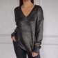 Women's Casual V-Neck Metallic Sheen Knit Sweater