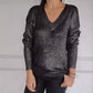 Women's Casual V-Neck Metallic Sheen Knit Sweater