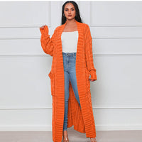 Women's Cable Knit Long Cardigan with Pockets