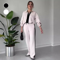 Women’s Zipper Lapel Tops ＆ Pants 2-Piece Set