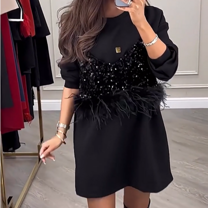 🔥50% OFF🔥Women's Fashion Black Sequin Mock 2-Piece Dress