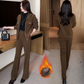 Women's Warm Plush-Lined Short Jacket & Pants Set