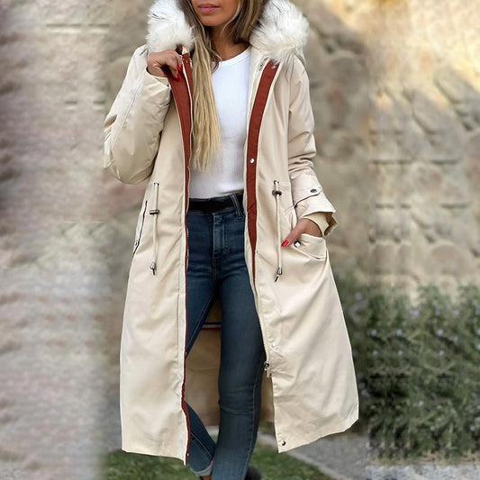 Women's Winter Hooded Furry Collar Casual Parka Coat