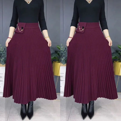 Elegant Solid Color Soft Pleated A-Line Skirt