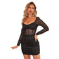 Women's Sexy Mesh Glitter Long Sleeve Mini Dress