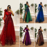 ⏳ Limited time 50% off! 💥Women's Fashion Slant Shoulder Mesh Printed Dresses（The more you buy, the higher the discount）