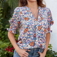 😍LAST WEEK SALE 50% OFF-Special Price £18.99🎁☀️🌺Floral V-neck Puff Sleeve Blouse For Women