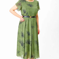 Women's A-Line Midi Dress with Belt👗