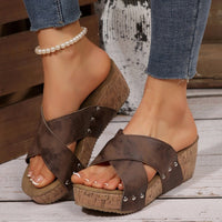 Women's Fashion Cross Strap Thick Wedge Heel Sandals