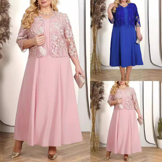👑2025 HOT SALE 50% OFF🎉Haute Couture luxury|Lace embroidered jacket × satin solid evening dress set